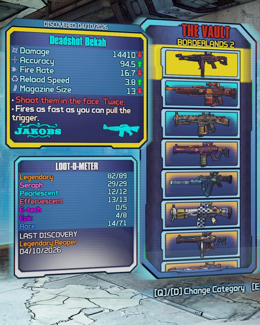 The Vault page with the Deadshot Bekah card and the LOOT-O-METER.